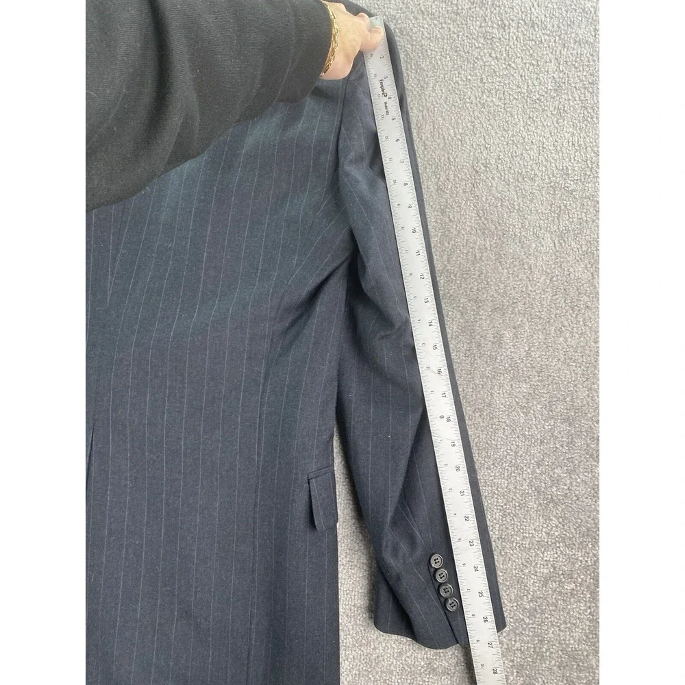 Polo University Club Suit Jacket 44 L Gray Wool Striped Ralph Lauren Logo USA